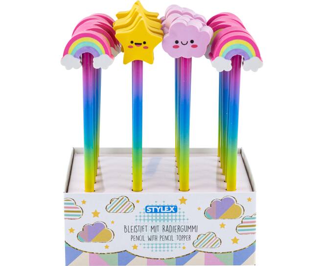 Image Bleistifte mit Radiergummi  Topper Regenbogen-Design