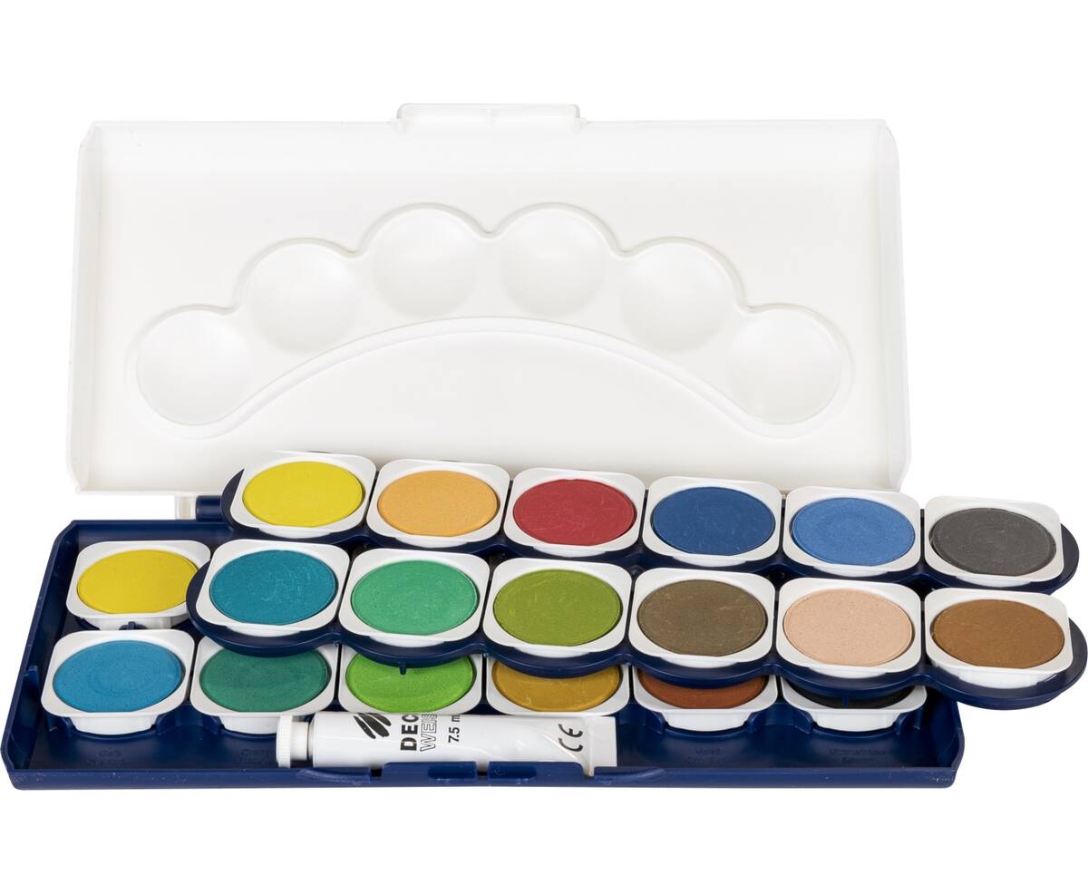 Stylex Deckfarbkasten 24 Farben mit 1 Tube Deckweiß und 6 integrierte Stylex Deckfarbkasten 24 Farben mit 1 Tube Deckweiß und 6 integrierte