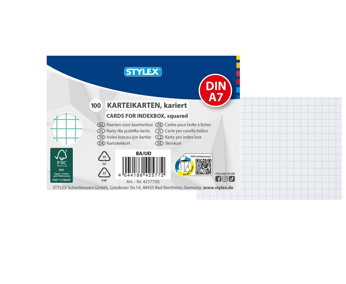 System cards, squared, A7, 100 sheets, FSC (42577), STYLEX | School ...