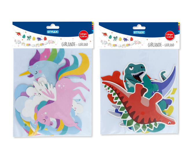 Garland, 2.50 m, dino and unicorn