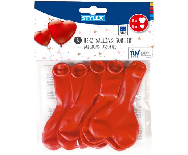Heart-balloons, red, 6 pieces