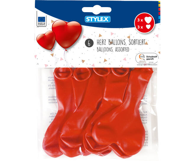 Heart-balloons, red, 6 pieces