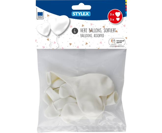 Heart ballons, white, 6 pieces
