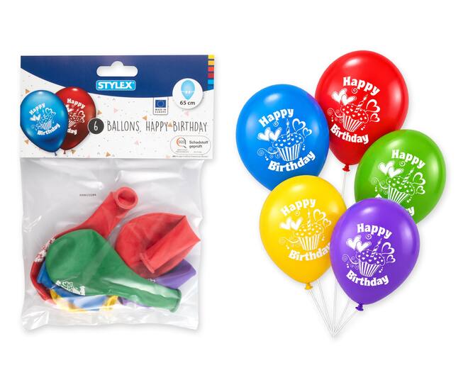 Balloons, "Happy Birthday", 6 pieces