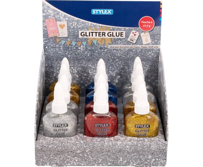Glitter Glue, 37.5 g bottle, 4 colours
