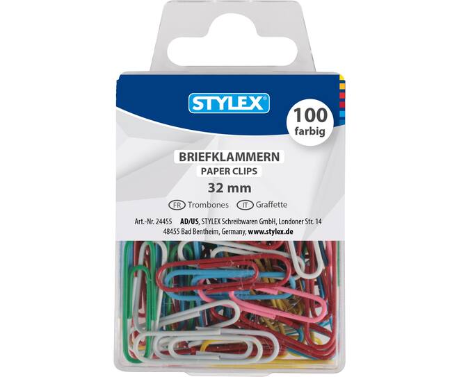 Briefklammern, farbig, 100 Stück