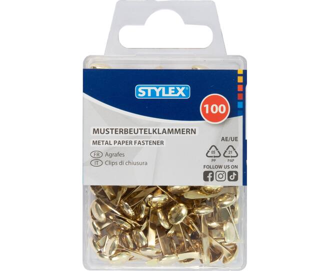 Paper fasterner, gold, 100 pieces