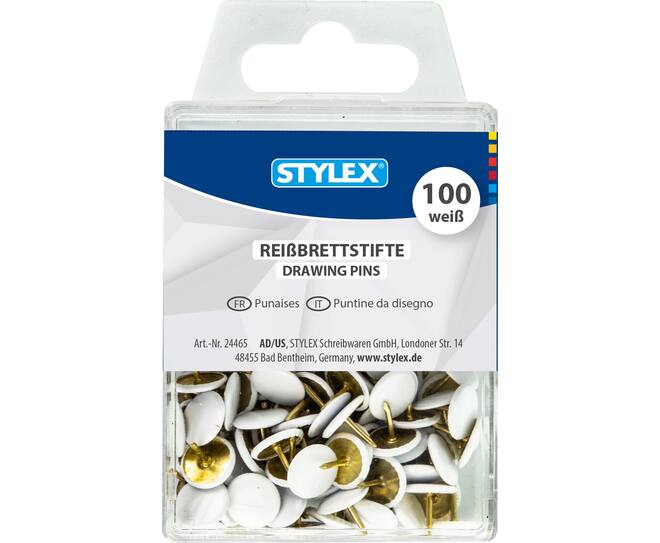 Drawing pins, white, 100 pieces