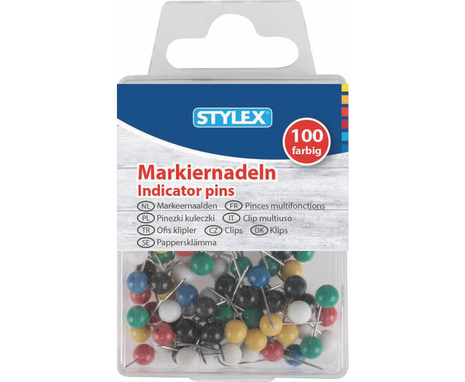 Indicator pins, coloured, 100 pieces