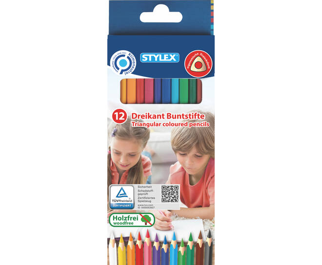 Triangle colouring pencils,  long, 12 pieces
