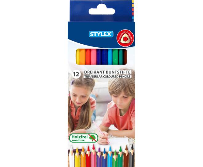 Triangle colouring pencils,  long, 12 pieces