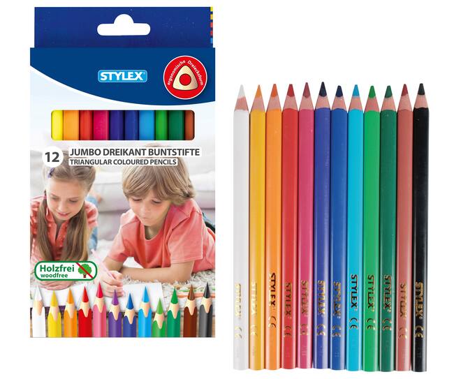 Buntstifte, Dreikant, Jumbo, 12 Stück