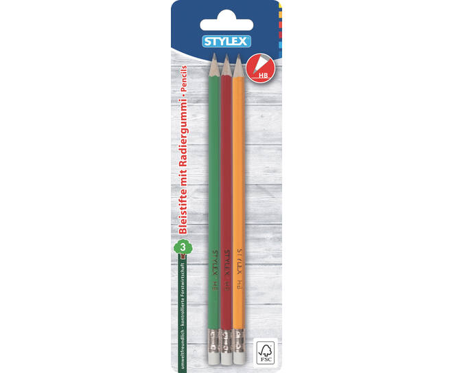 pencils, with eraser, 3 pieces