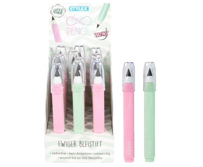 Ewiger Bleistift, mint und pink sortiert im Display