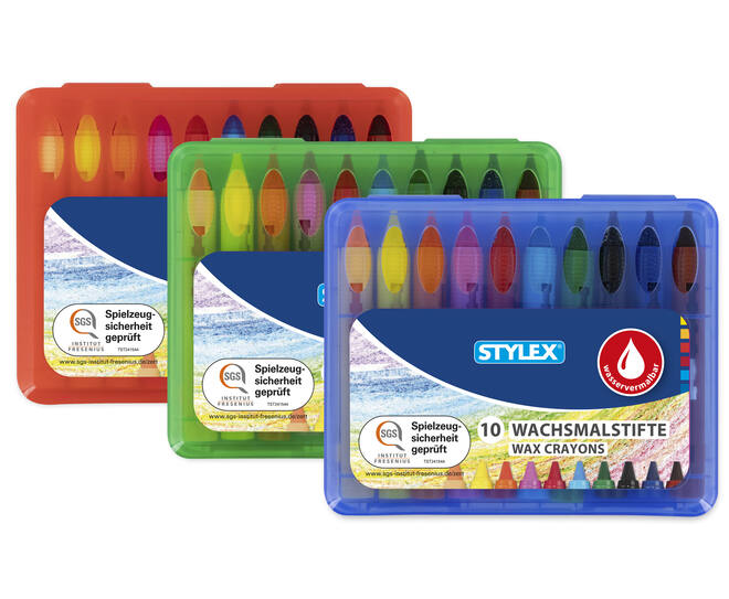Wax crayons, 10 pcs., water mixable 