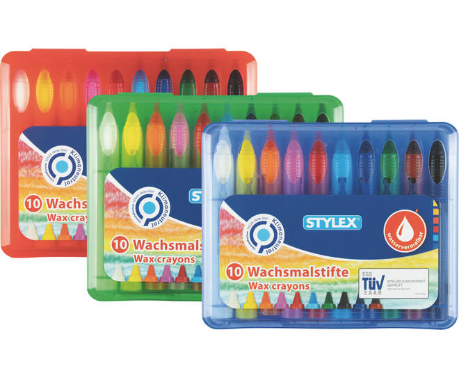 Wax crayons, 10 pcs., water mixable 