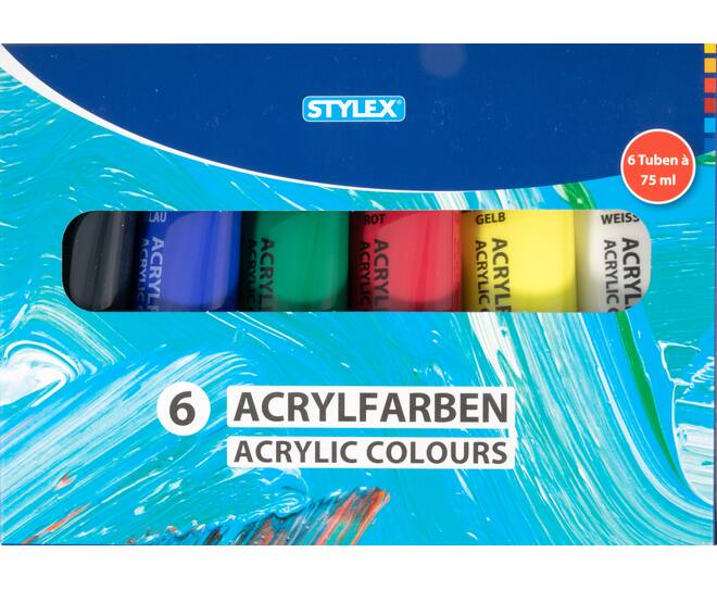 Acrylic paints - standard, 6 tubes, 75 ml each