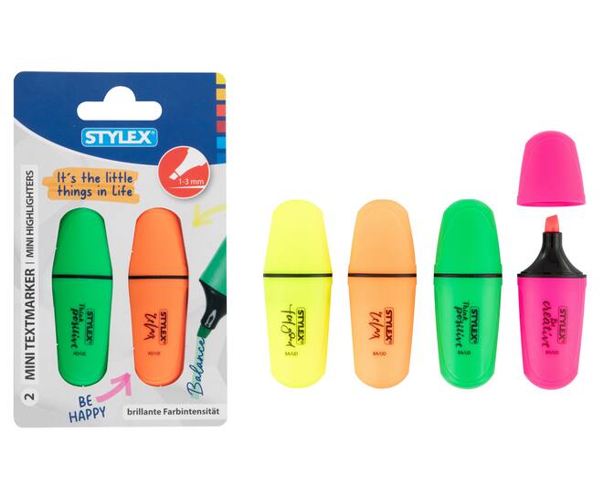 Mini-highlighter, 2 pieces, in cardboard box