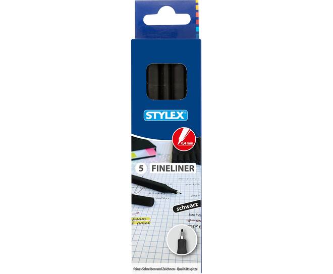 Fineliner, schwarz, 5 Stück