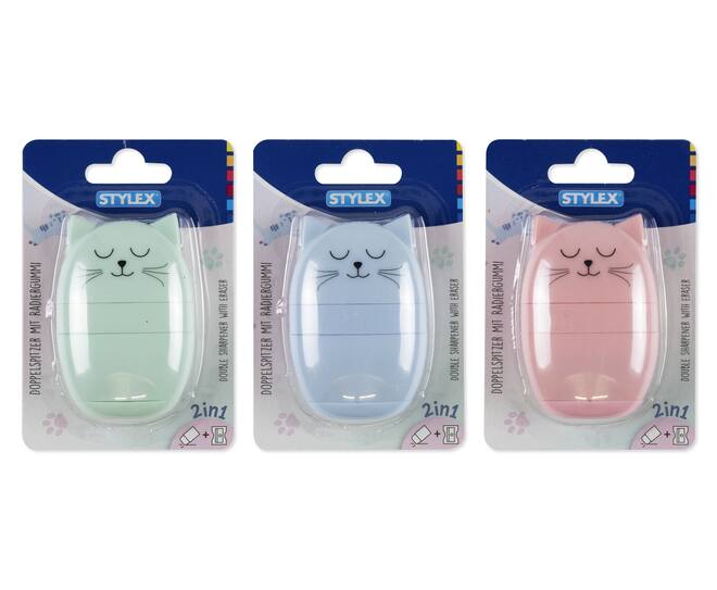 Cat, Double Sharpener with eraser, on blistercard