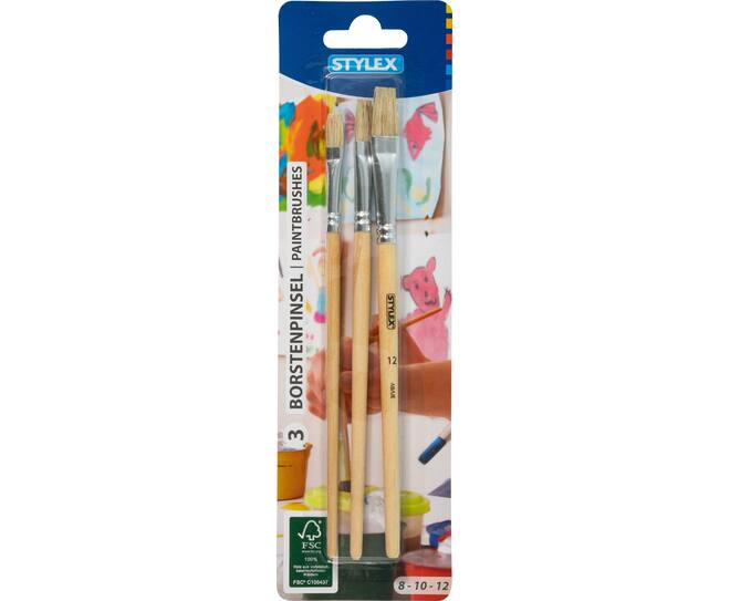 Bristle brushes, 3 pieces, 8-10-12, FSC 100%