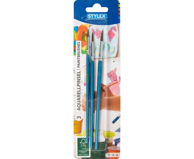 Watercolour brushes, 3 pieces, 2-4-6, FSC