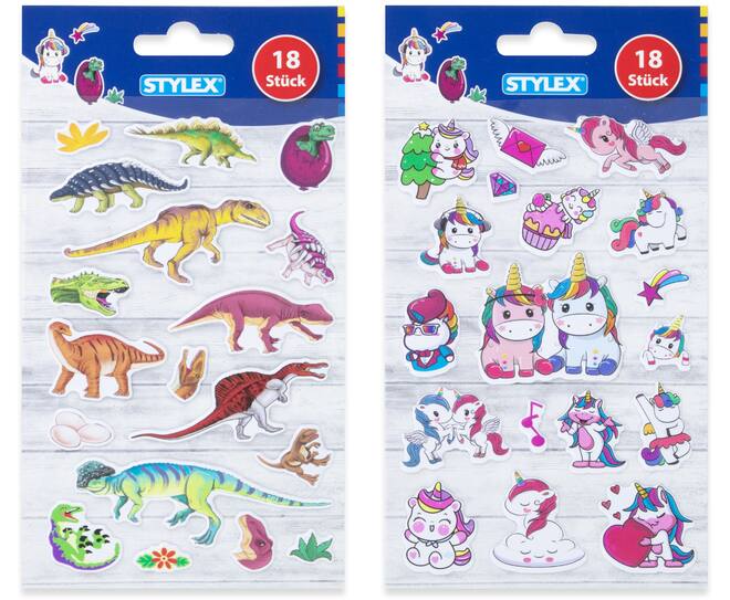 Sticker dino and unicorn, 18 pieces