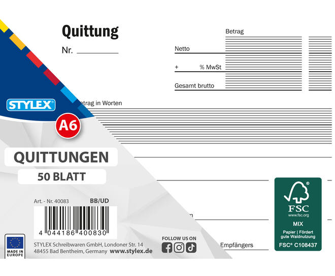 Receipts, DIN A6, 50 sheets