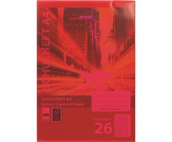 Exercisebook cover, A 4, red, transparent