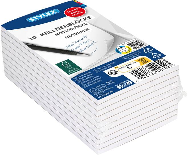 Notebook, 50 sheets, 10 pcs. 7,5 x 14 cm, blanco
