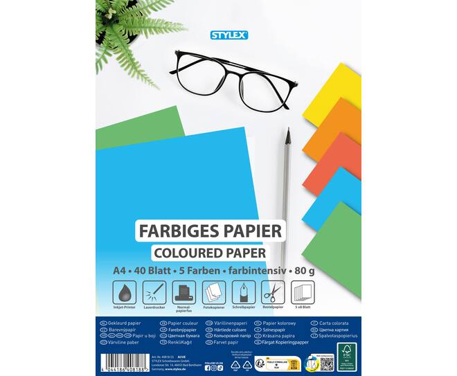 Farbiges Papier, DIN A4, 40 Blatt