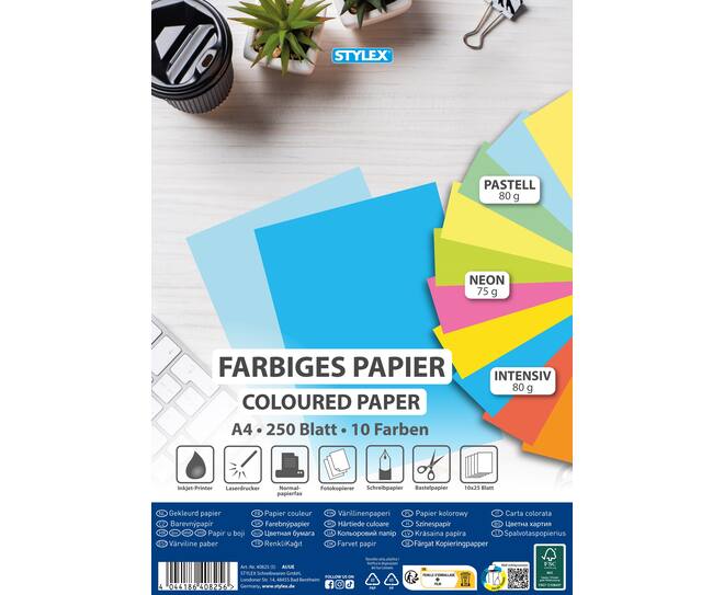Coloured paper, DIN A4, 250 sheets
