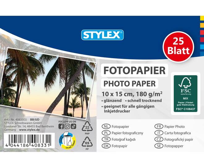 Photo paper, 10 x 15 cm, 25 sheets