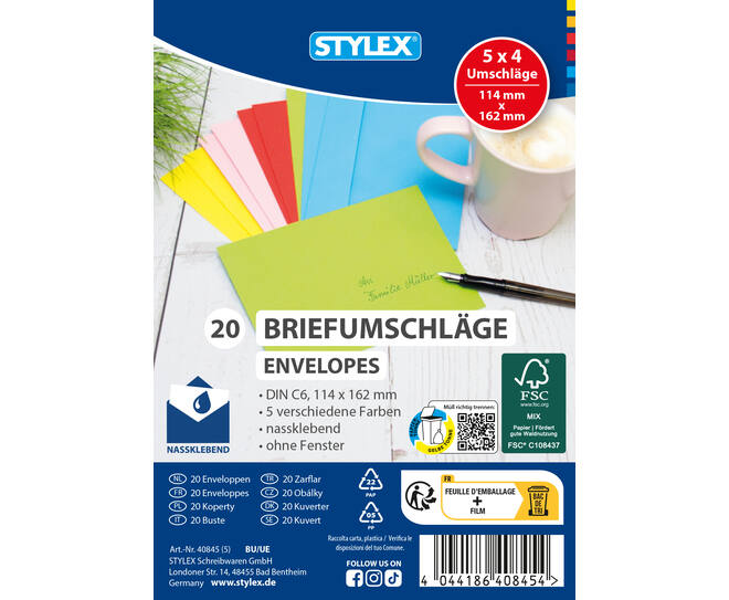 Envelopes, DIN C6, coloured, without window