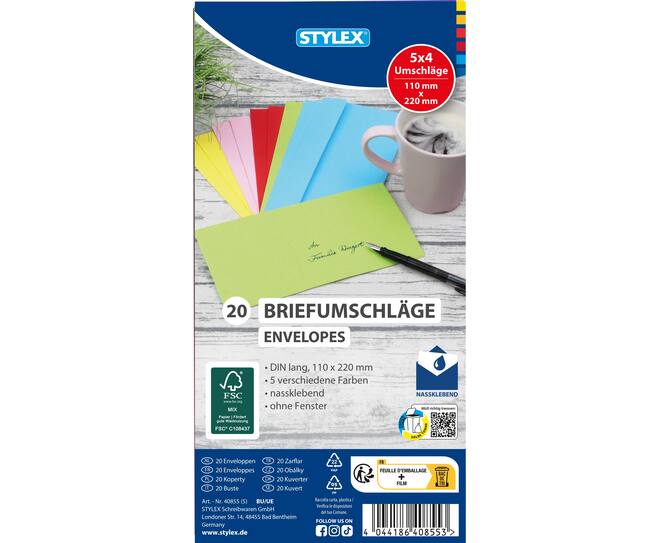 Envelopes, DIN long, coloured, without window