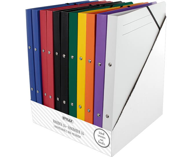 Ring binder, carton,  A4, 2 rings, assorted colours