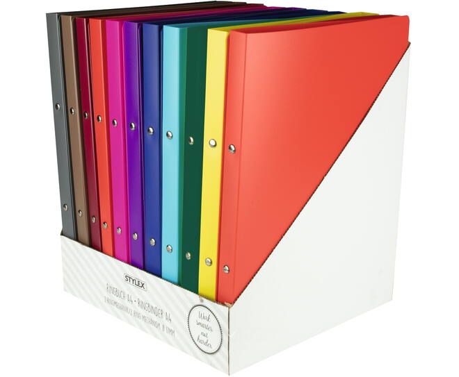 Ring binder, PP, A4, 2 rings, assorted colours