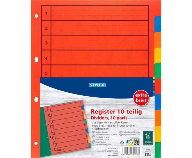 Dividers, 10 parts, extra wide
