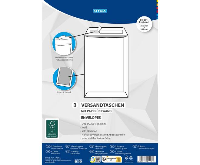 Envelopes with cardboard back, DIN B4