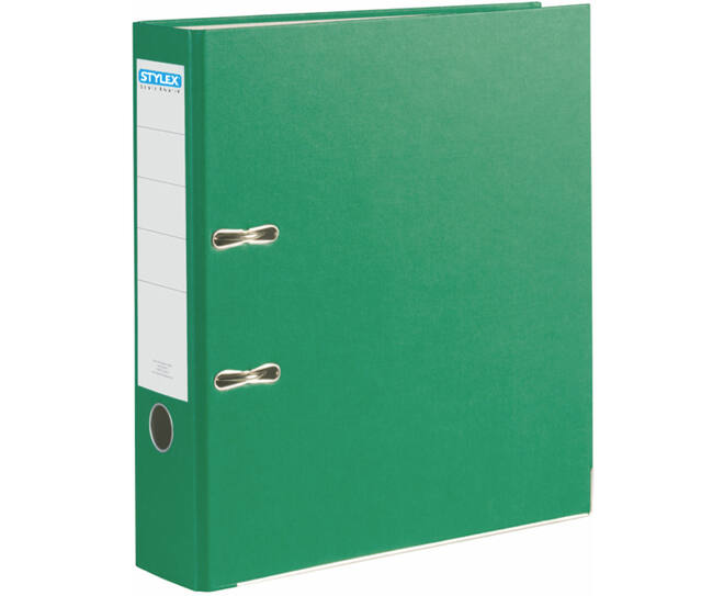 Lever arch files, green, wide book spine