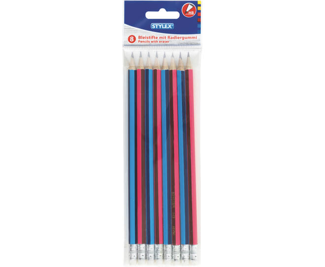 Pencil with eraser, 8 pieces