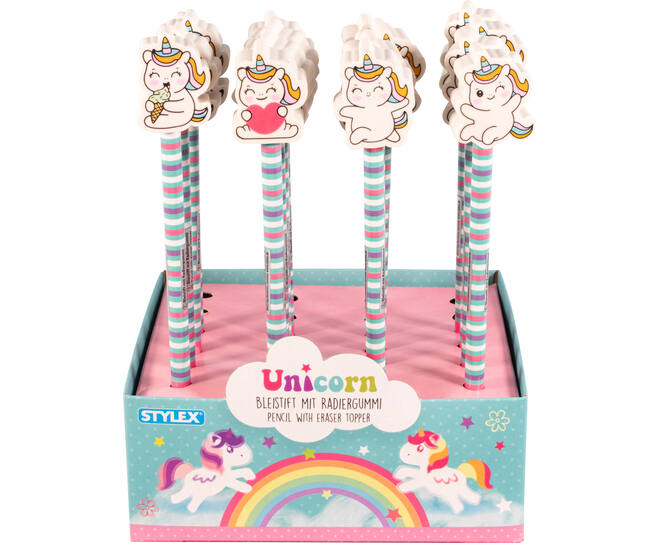 Bleistift mit Radiergummi-Topper, Einhorn
