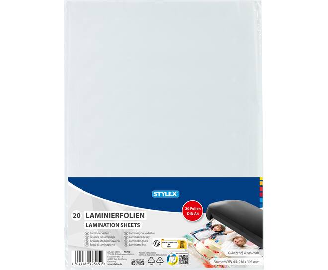 Lamination sheets, A4, 20 pieces