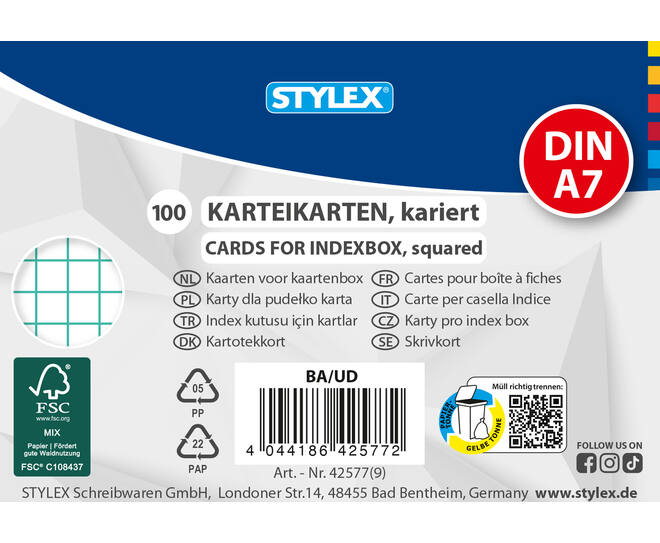 System cards, squared,  A7, 100 sheets, FSC