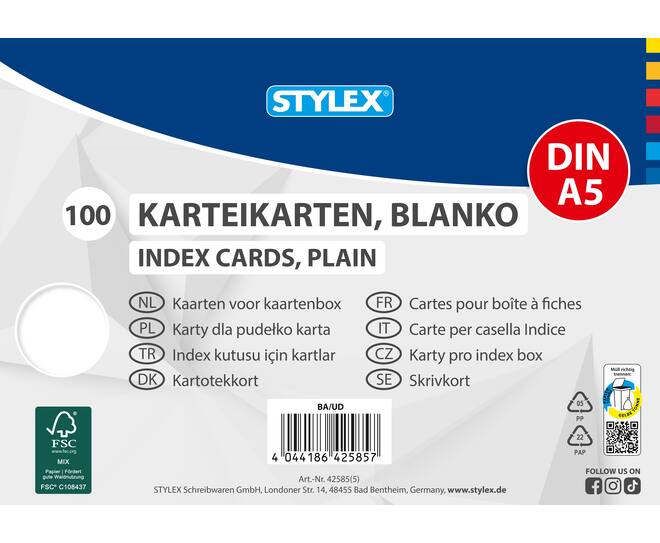 Karteikarten, DIN A5, blanko