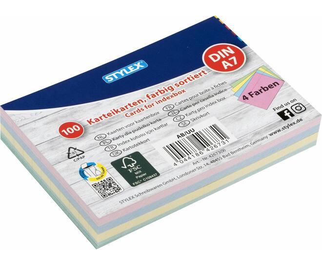 System cards, A7, assorted colours, 100 sheets