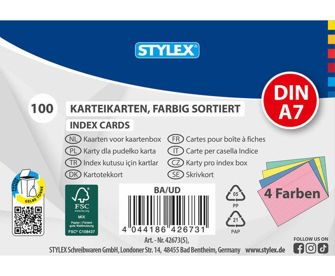 System cards, A7, assorted colours, 100 sheets