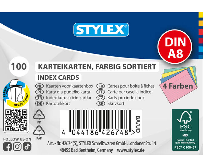 System cards, A8, assorted colours, 100 sheets