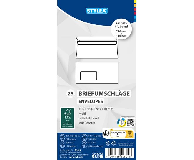 Envelopes, DIN long, with window, self adhesive, FSC