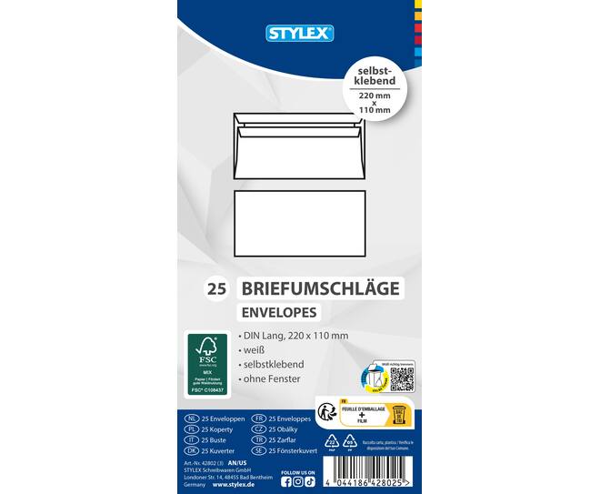 Envelopes, DIN long, without window, self adhesive, FSC